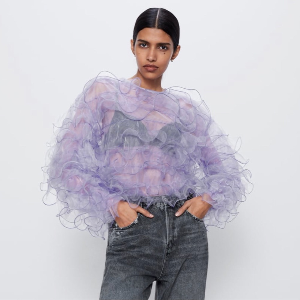 ZARA LIMITED EDITION RUFFLED LILAC SHIRT TOP - Picture 1 of 6